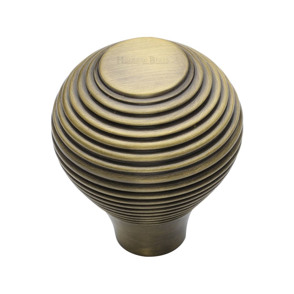 Heritage Brass Cabinet Hardware Antique Brass / Cabinet Knobs / 38mm Dia. Heritage Brass - Cabinet Knob Reeded Design 38mm Antique Brass Finish