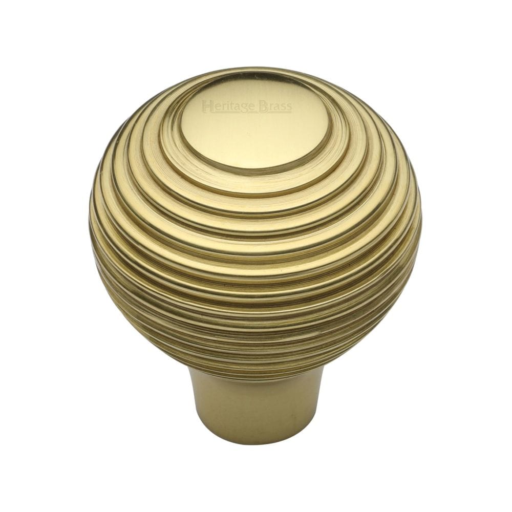 Heritage Brass Cabinet Hardware Polished Brass / Cabinet Knobs / 38mm Dia. Heritage Brass - Cabinet Knob Reeded Design 38mm Polished Brass Finish