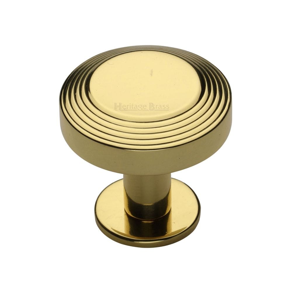 Heritage Brass Cabinet Hardware Polished Brass / Cabinet Knobs / 32mm Dia. Heritage Brass - Cabinet Knob Ridge Design with Rose 32mm Polished Brass Finish