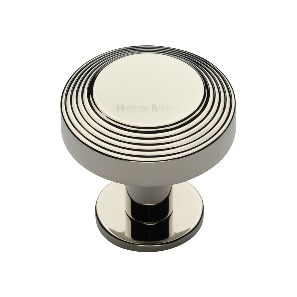 Heritage Brass Cabinet Hardware Polished Nickel / Cabinet Knobs / 32mm Dia. Heritage Brass - Cabinet Knob Ridge Design with Rose 32mm Polished Nickel Finish