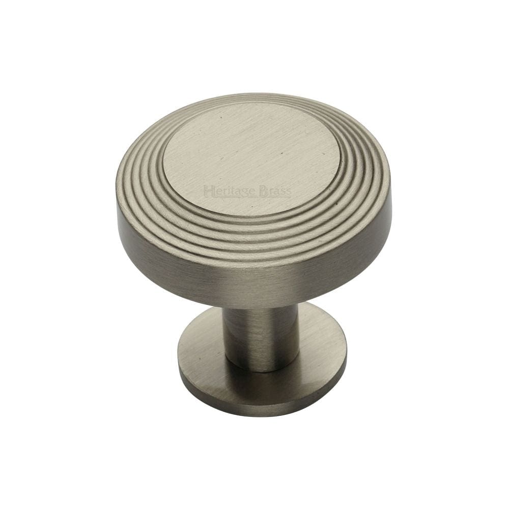 Heritage Brass Cabinet Hardware Satin Nickel / Cabinet Knobs / 32mm Dia. Heritage Brass - Cabinet Knob Ridge Design with Rose 32mm Satin Nickel Finish
