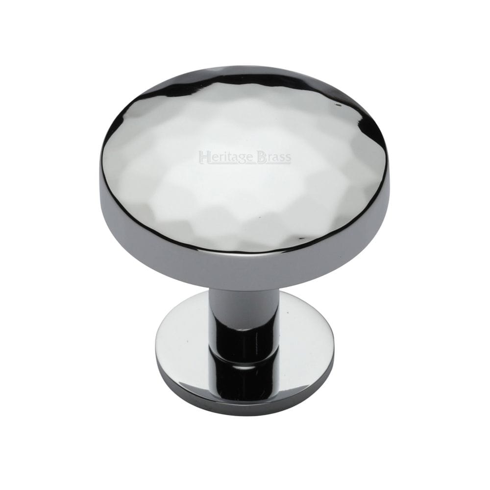 Heritage Brass Cabinet Hardware Polished Chrome / Cabinet Knobs / 32mm Dia. Heritage Brass - Cabinet Knob Round Hammered Design with Rose 32mm Polished Chrome F