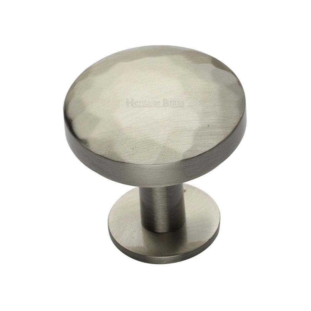 Heritage Brass Cabinet Hardware Satin Nickel / Cabinet Knobs / 32mm Dia. Heritage Brass - Cabinet Knob Round Hammered Design with Rose 32mm Satin Nickel F