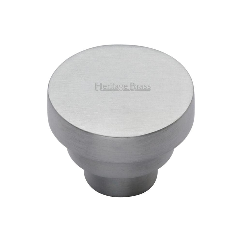 Heritage Brass Cabinet Hardware Satin Chrome / Cabinet Knobs / 32mm Dia. Heritage Brass - Cabinet Knob Round Stepped Design 32mm Satin Chrome Finish