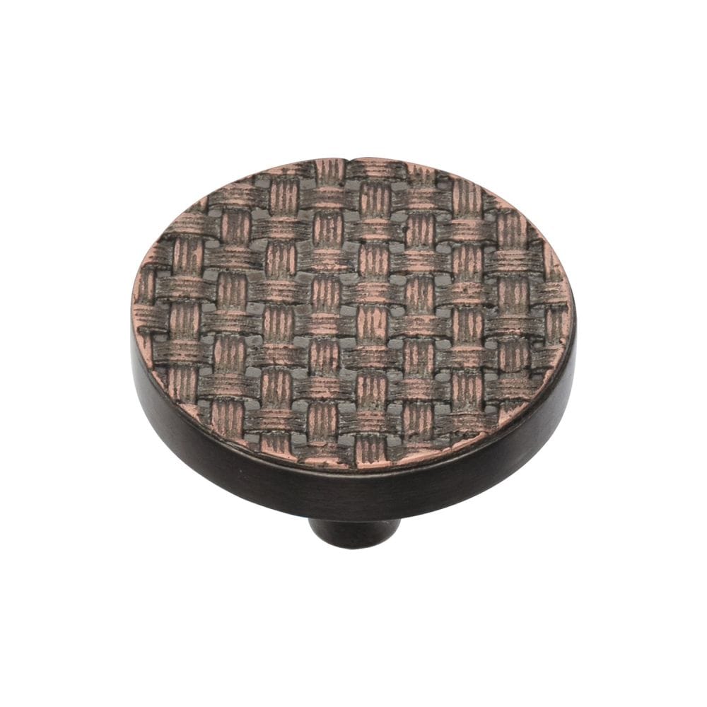 Heritage Brass Cabinet Hardware Aged Copper / Cabinet Knobs / 38mm Dia. Heritage Brass - Cabinet Knob Round Weave Design 38mm Aged Copper Finish