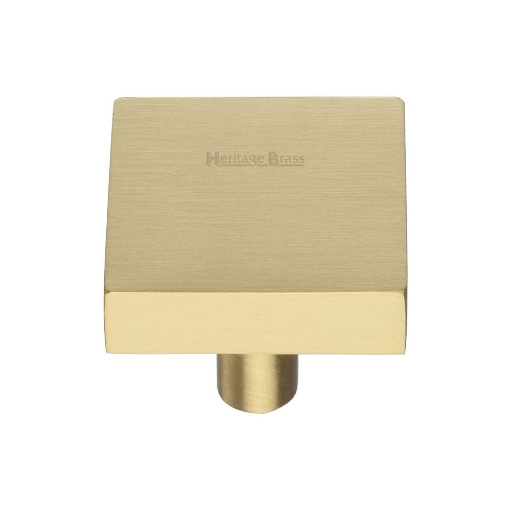 Heritage Brass Cabinet Hardware Satin Brass / Cabinet Knobs / 32mm Dia. Heritage Brass - Cabinet Knob Square Design 32mm Satin Brass Finish