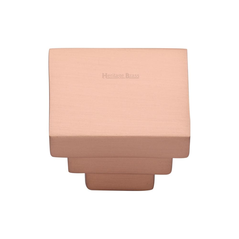 Heritage Brass Cabinet Hardware Satin Rose Gold / Cabinet Knobs / 32mm Dia. Heritage Brass - Cabinet Knob Square Stepped Design 32mm Satin Rose Gold Finish