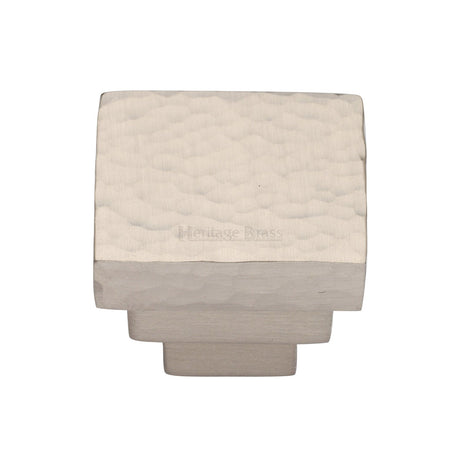Heritage Brass Cabinet Hardware Satin Nickel / Cabinet Knobs / 32mm Dia. Heritage Brass - Cabinet Knob Square Stepped Hammered Design 32mm Satin Nickel finish