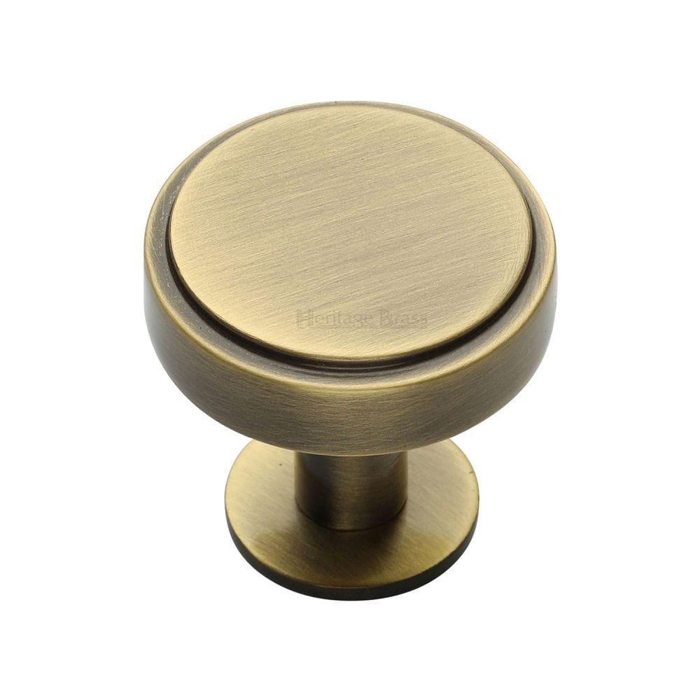 Heritage Brass Cabinet Hardware Antique Brass / Cabinet Knobs / 32mm Dia. Heritage Brass - Cabinet Knob Stepped Disc Design with Rose 32mm Antique Brass Fini