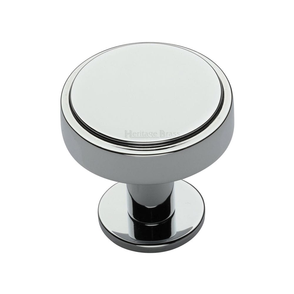 Heritage Brass Cabinet Hardware Polished Chrome / Cabinet Knobs / 32mm Dia. Heritage Brass - Cabinet Knob Stepped Disc Design with Rose 32mm Polished Chrome Fin