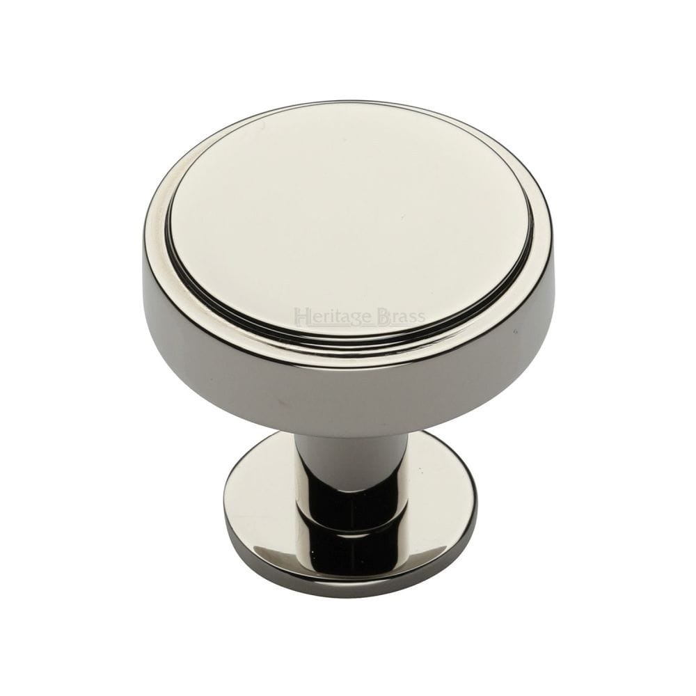 Heritage Brass Cabinet Hardware Polished Nickel / Cabinet Knobs / 32mm Dia. Heritage Brass - Cabinet Knob Stepped Disc Design with Rose 32mm Polished Nickel Fin