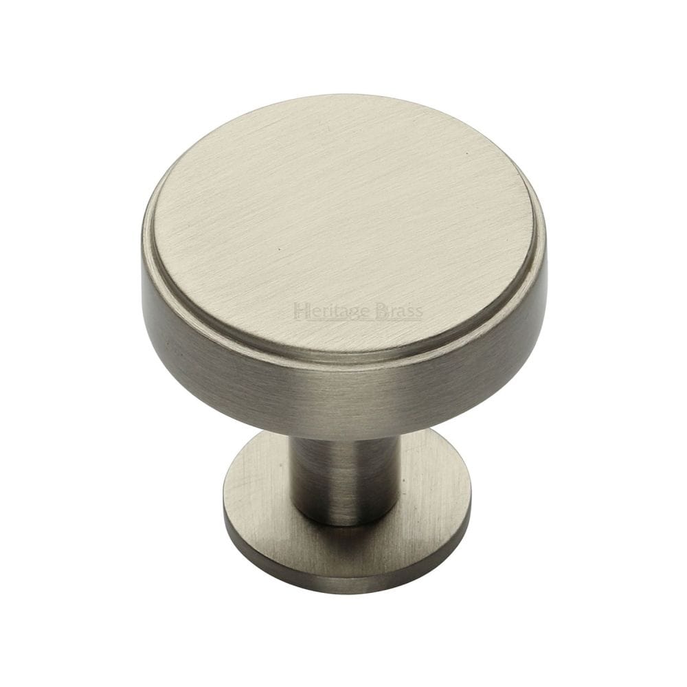 Heritage Brass Cabinet Hardware Satin Nickel / Cabinet Knobs / 32mm Dia. Heritage Brass - Cabinet Knob Stepped Disc Design with Rose 32mm Satin Nickel Fin
