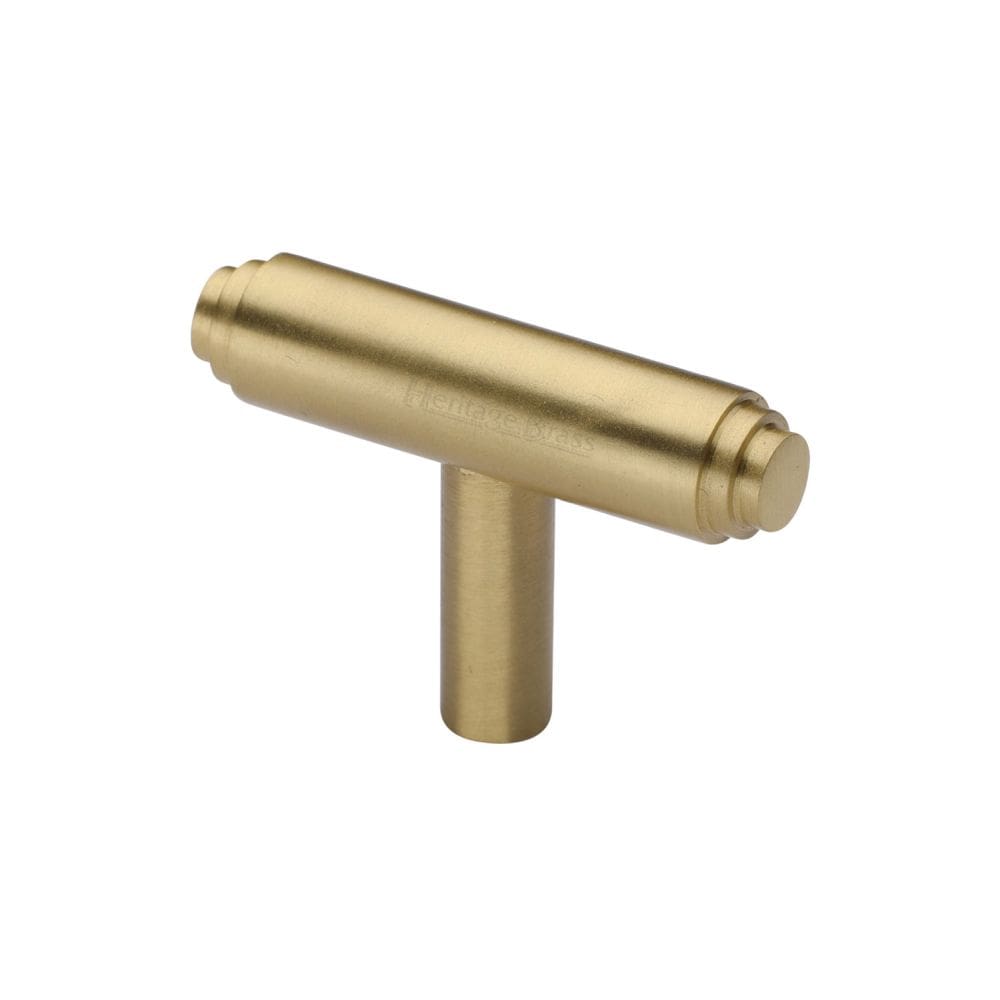 Heritage Brass Cabinet Hardware Satin Brass / Cabinet T-Pulls / 45mm Dia. Heritage Brass - Cabinet Knob Stepped T-Bar Design 45mm Satin Brass Finish
