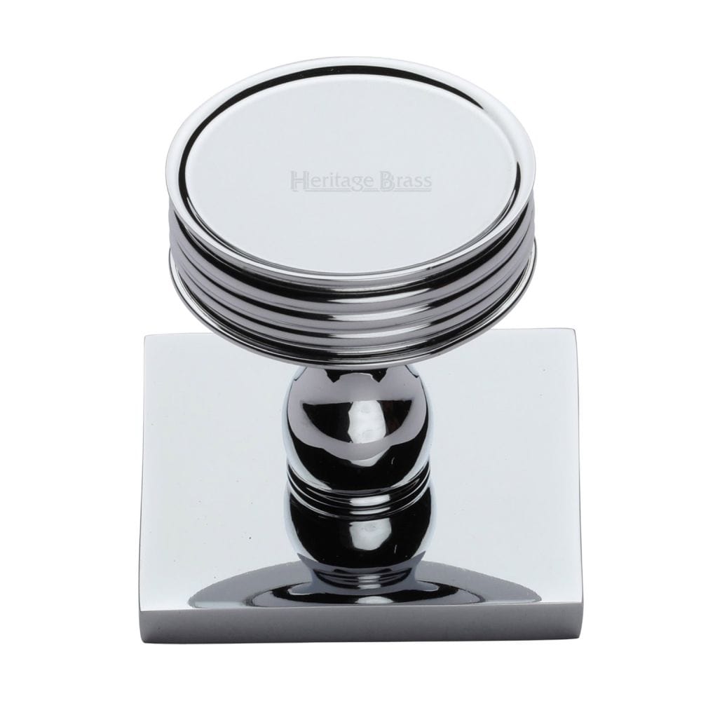 Heritage Brass Cabinet Hardware Polished Chrome / Cabinet Knob on Backplate / 32mm Dia. Heritage Brass - Cabinet Knob Venetian Design with Square Backplate 32mm Polished Ch