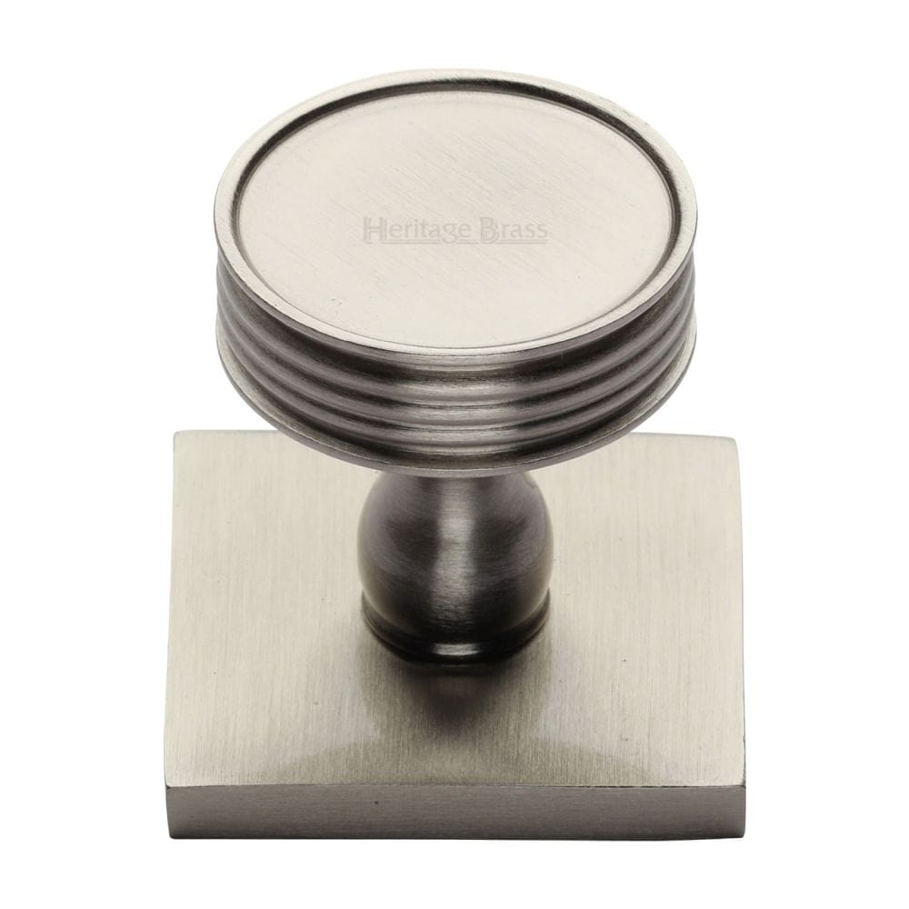 Heritage Brass Cabinet Hardware Satin Nickel / Cabinet Knob on Backplate / 32mm Dia. Heritage Brass - Cabinet Knob Venetian Design with Square Backplate 32mm Satin Ni