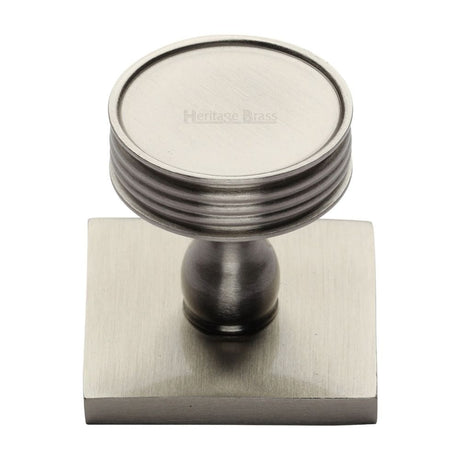 Heritage Brass Cabinet Hardware Satin Nickel / Cabinet Knob on Backplate / 32mm Dia. Heritage Brass - Cabinet Knob Venetian Design with Square Backplate 32mm Satin Ni