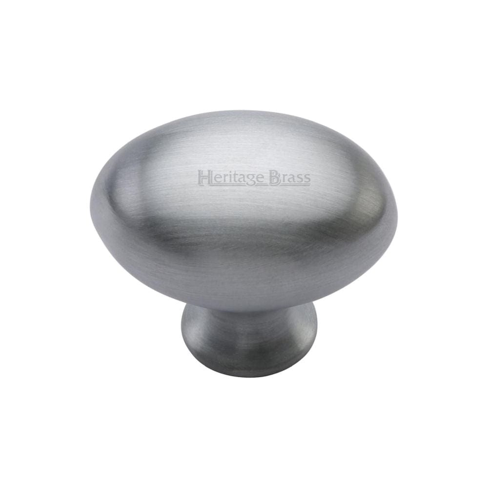 Heritage Brass Cabinet Hardware Satin Chrome / Cabinet Knobs / 32mm Dia. Heritage Brass - Cabinet Knob Victorian Oval Design 32mm Satin Chrome Finish