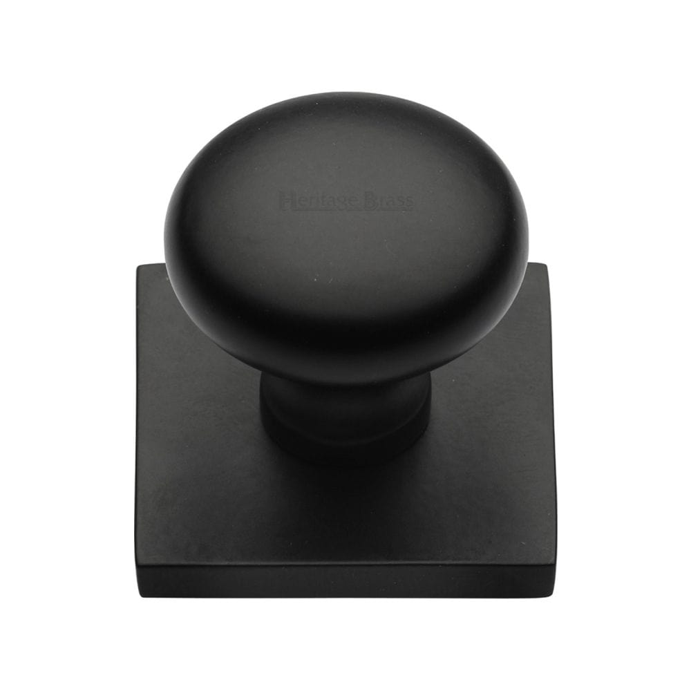 Heritage Brass Cabinet Hardware Matt Black / Cabinet Knob on Backplate / 32mm Dia. Heritage Brass - Cabinet Knob Victorian Round Design with Square Backplate 32mm