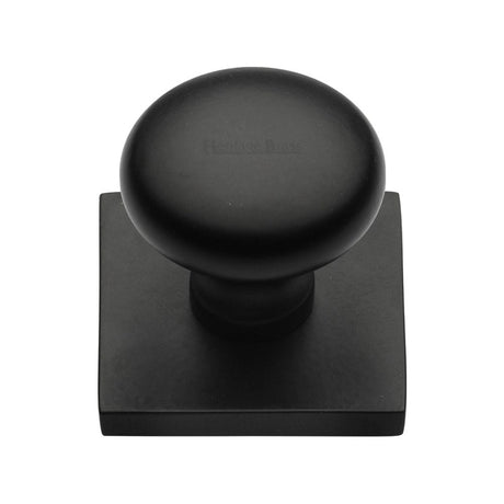 Heritage Brass Cabinet Hardware Matt Black / Cabinet Knob on Backplate / 32mm Dia. Heritage Brass - Cabinet Knob Victorian Round Design with Square Backplate 32mm