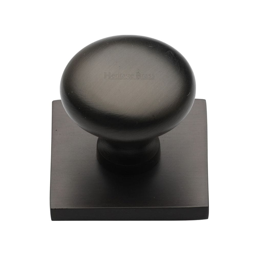 Heritage Brass Cabinet Hardware Matt Bronze / Cabinet Knob on Backplate / 32mm Dia. Heritage Brass - Cabinet Knob Victorian Round Design with Square Backplate 32mm