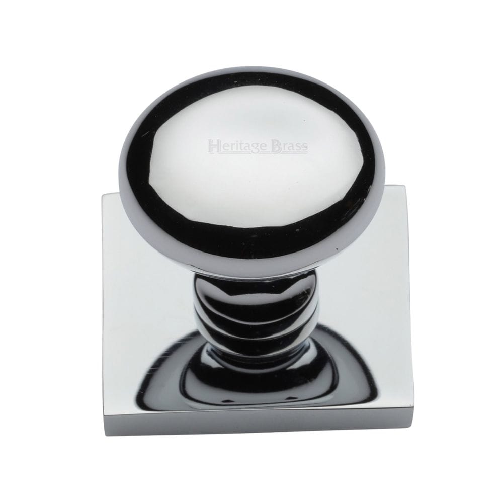 Heritage Brass Cabinet Hardware Polished Chrome / Cabinet Knob on Backplate / 32mm Dia. Heritage Brass - Cabinet Knob Victorian Round Design with Square Backplate 32mm