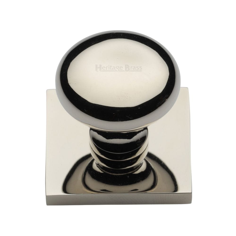 Heritage Brass Cabinet Hardware Polished Nickel / Cabinet Knob on Backplate / 32mm Dia. Heritage Brass - Cabinet Knob Victorian Round Design with Square Backplate 32mm