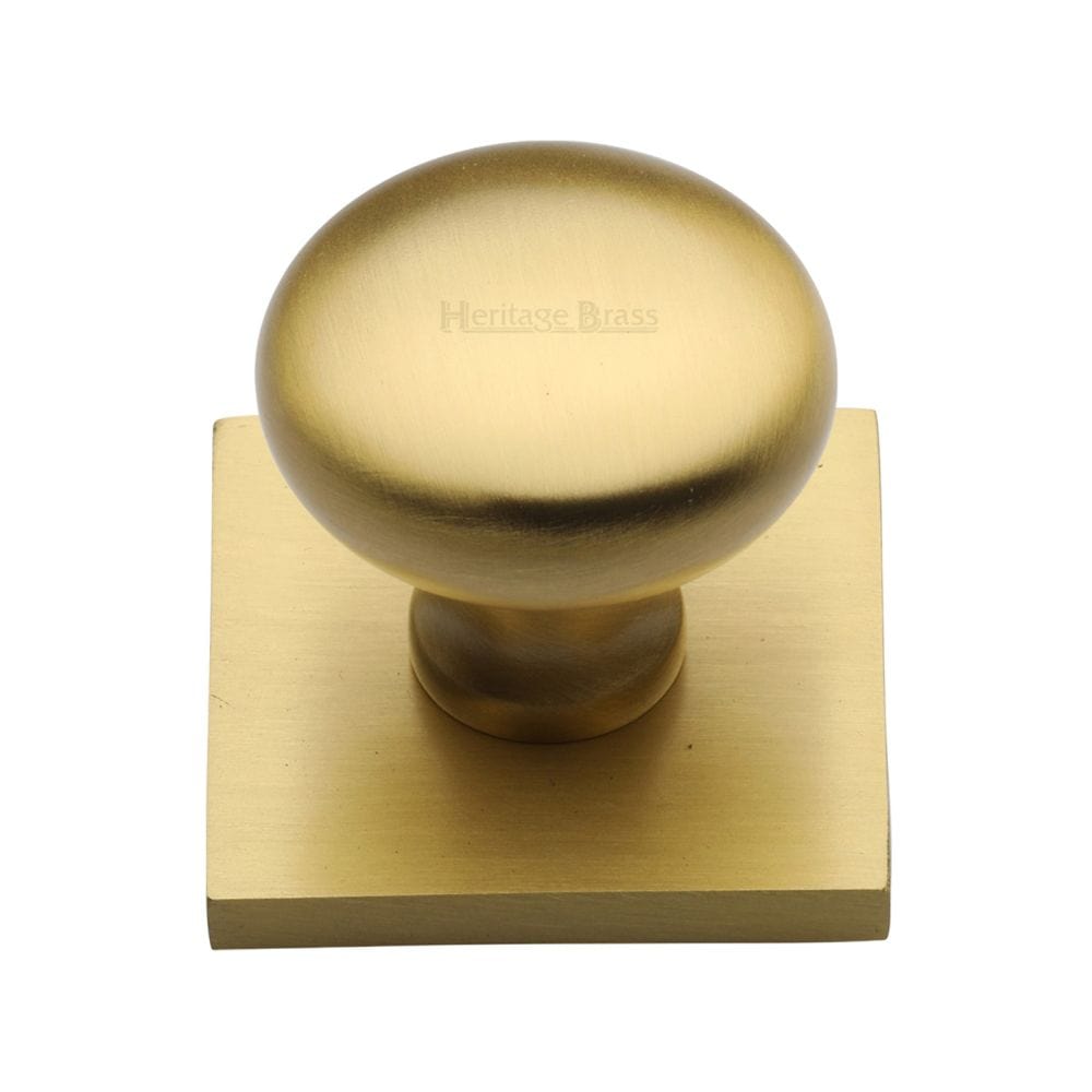 Heritage Brass Cabinet Hardware Satin Brass / Cabinet Knob on Backplate / 32mm Dia. Heritage Brass - Cabinet Knob Victorian Round Design with Square Backplate 32mm