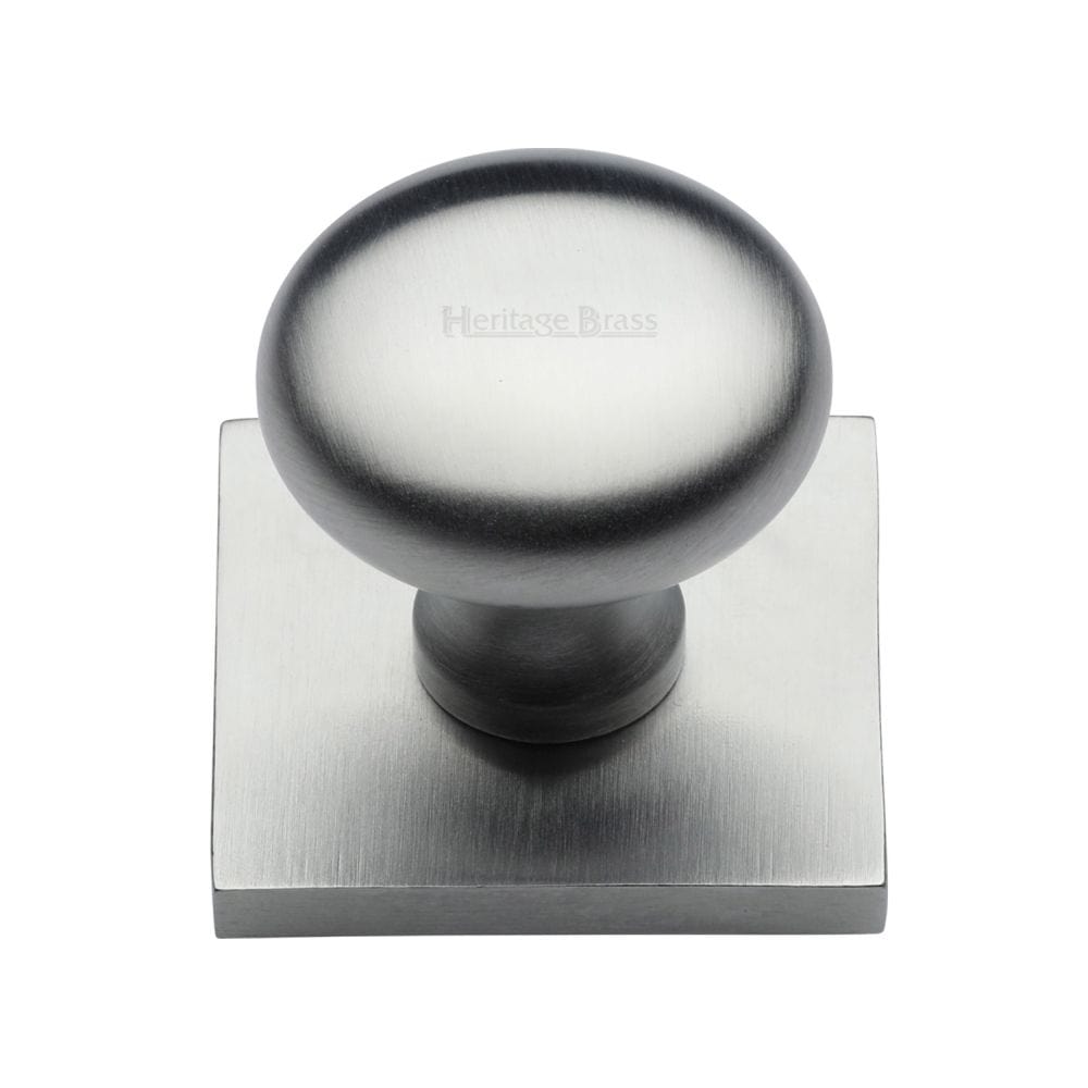 Heritage Brass Cabinet Hardware Satin Chrome / Cabinet Knob on Backplate / 32mm Dia. Heritage Brass - Cabinet Knob Victorian Round Design with Square Backplate 32mm