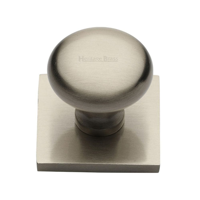 Heritage Brass Cabinet Hardware Satin Nickel / Cabinet Knob on Backplate / 32mm Dia. Heritage Brass - Cabinet Knob Victorian Round Design with Square Backplate 32mm