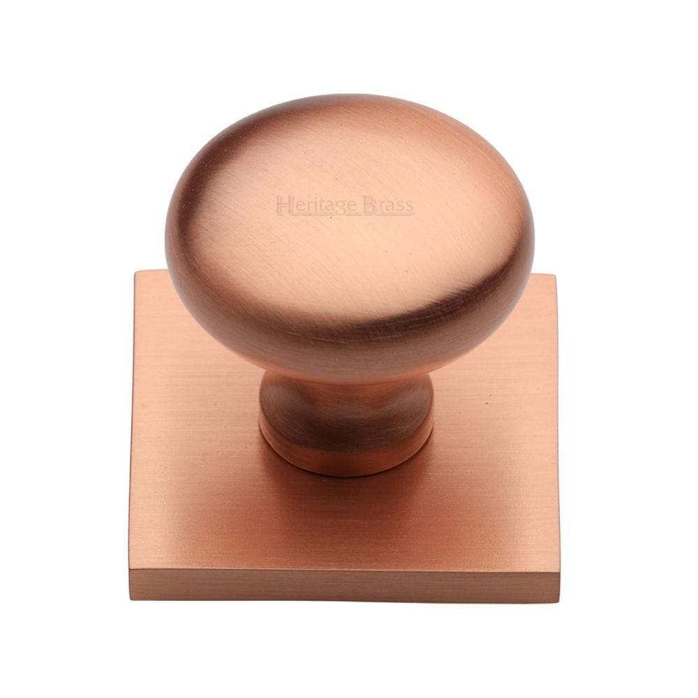 Heritage Brass Cabinet Hardware Satin Rose Gold / Cabinet Knob on Backplate / 32mm Dia. Heritage Brass - Cabinet Knob Victorian Round Design with Square Backplate 32mm
