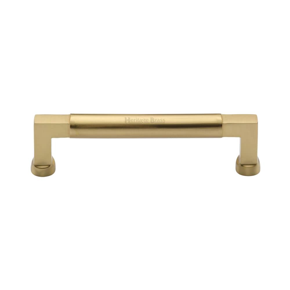 Heritage Brass Cabinet Hardware Satin Brass / Cabinet Pull Handles / 128mm c/c Heritage Brass - Cabinet Pull Bauhaus Design 128mm CTC Satin Brass Finish