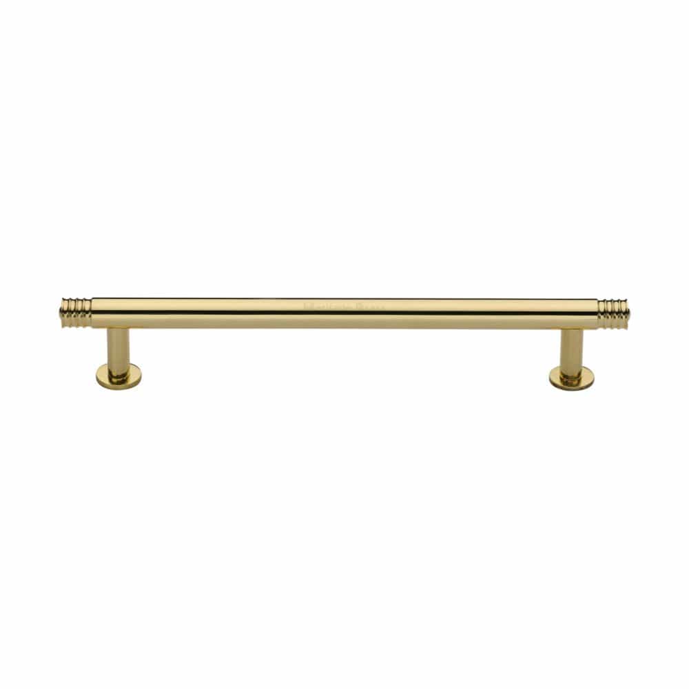 Heritage Brass Cabinet Hardware Polished Brass / Cabinet Pull Handles / 160mm c/c Heritage Brass - Cabinet Pull Contour Design with 16mm Rose 160mm CTC Polished Brass