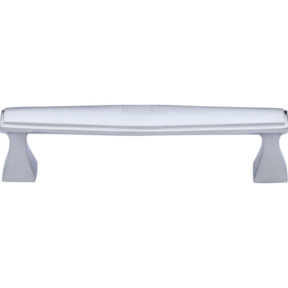 Heritage Brass Cabinet Hardware Satin Chrome / Cabinet Pull Handles / 128mm c/c Heritage Brass - Cabinet Pull Deco Design 128mm CTC Satin Chrome Finish