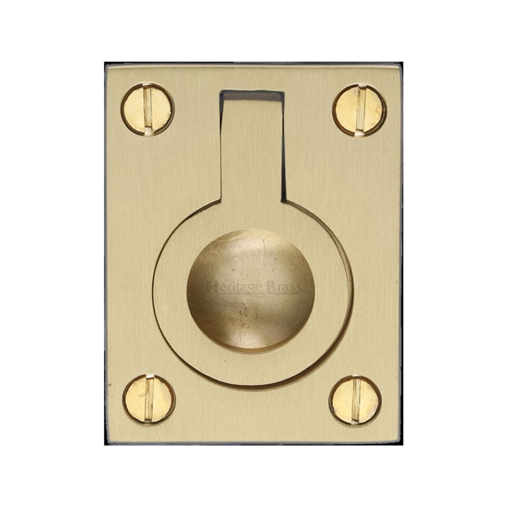 Heritage Brass Cabinet Hardware Satin Brass / 50 x 38mm Heritage Brass - Cabinet Pull Flush Ring Design 38mm Satin Brass Finish
