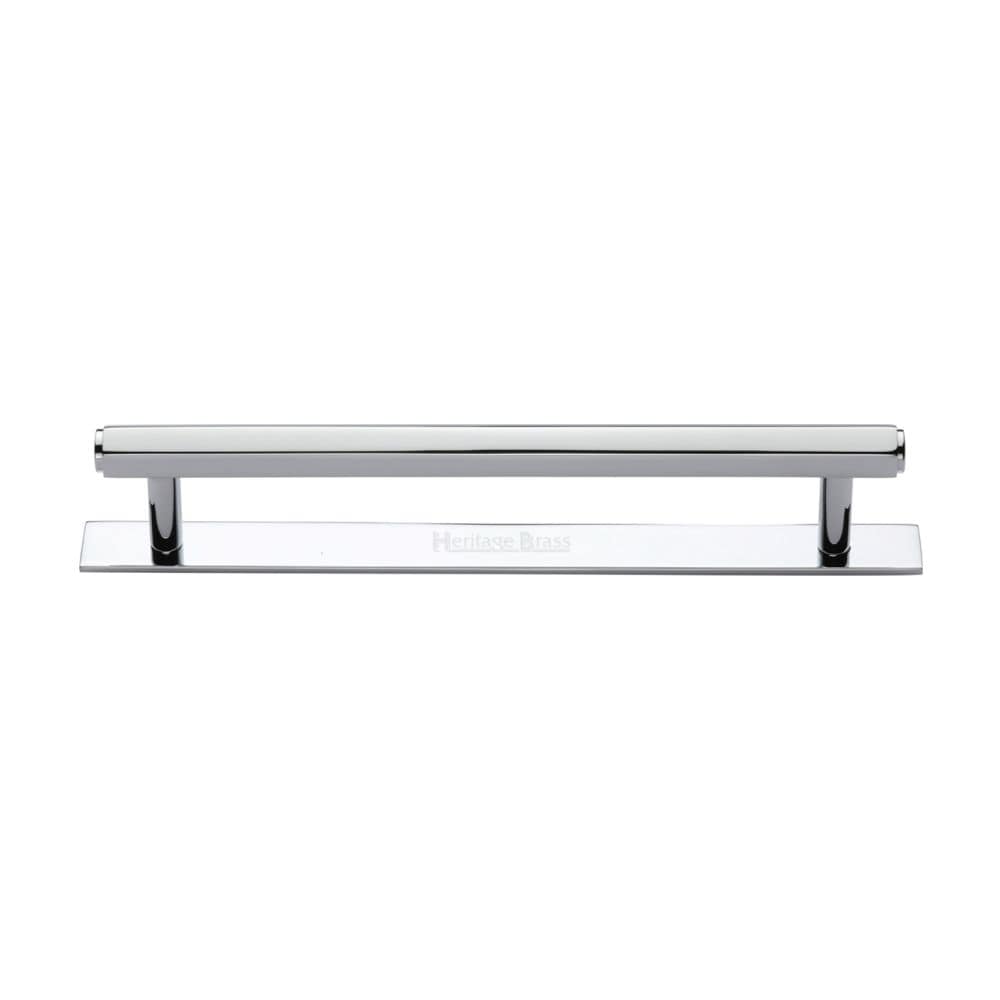 Heritage Brass Cabinet Hardware Polished Chrome / Cabinet Pull Handles / 160mm c/c Heritage Brass - Cabinet Pull Hexagonal Design with Plate 160mm CTC Polished Chrome