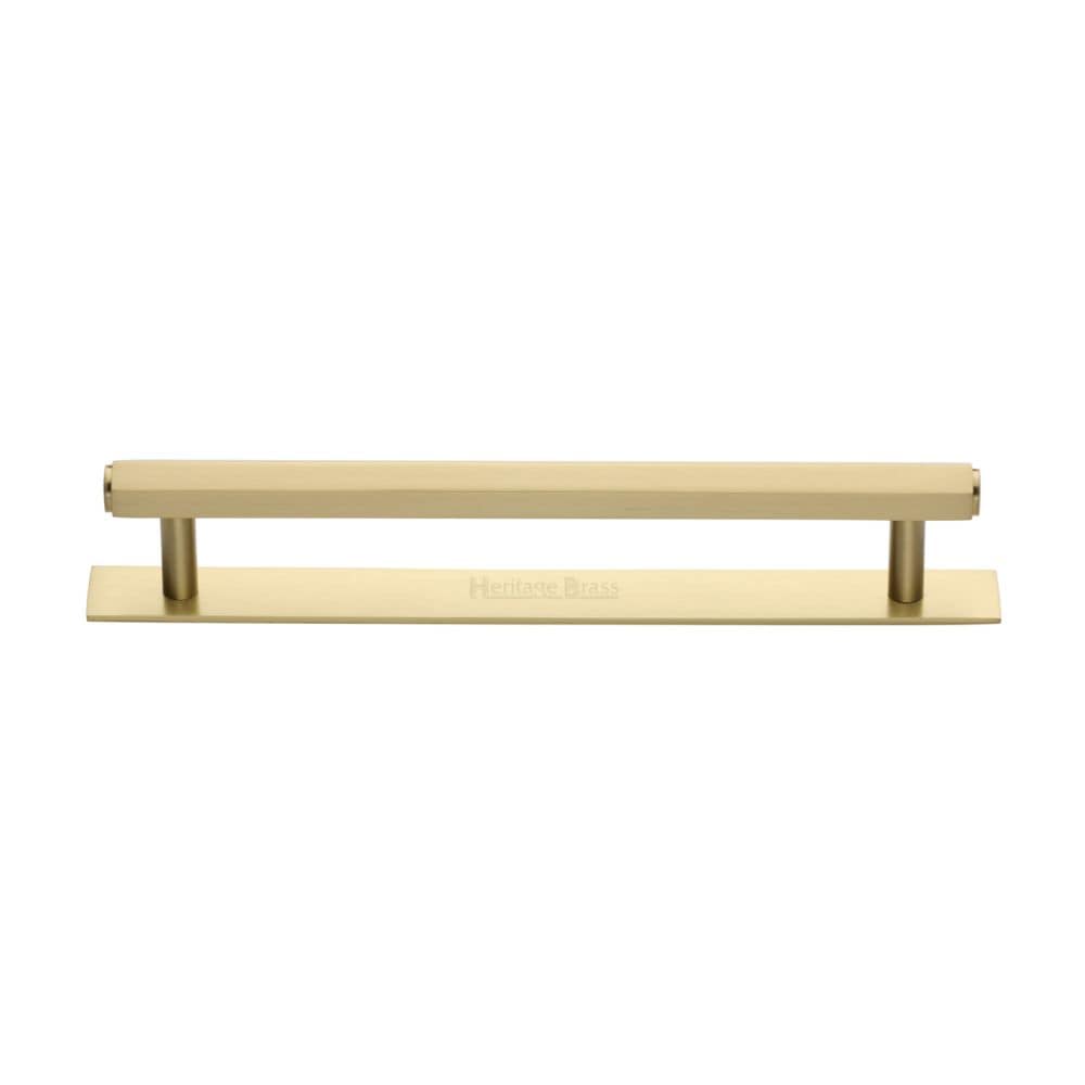 Heritage Brass Cabinet Hardware Satin Brass / Cabinet Pull Handles / 160mm c/c Heritage Brass - Cabinet Pull Hexagonal Design with Plate 160mm CTC Satin Brass F