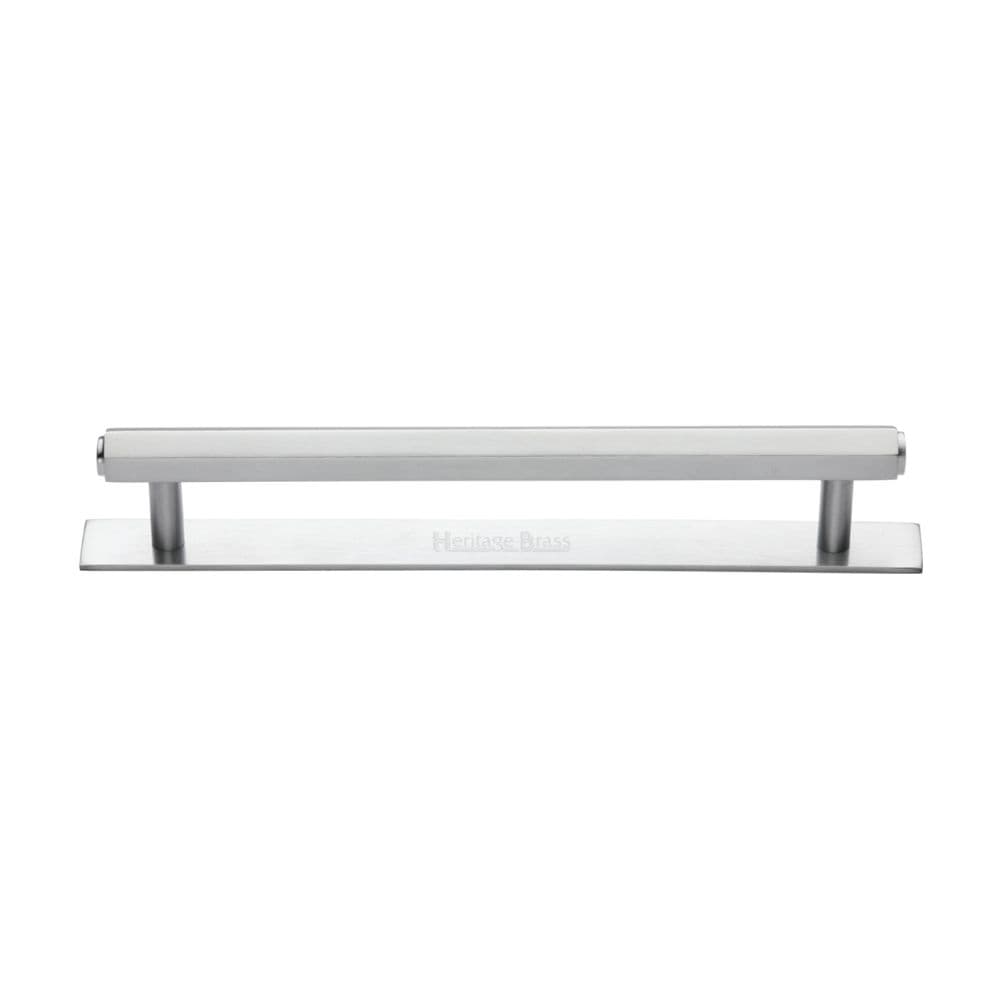 Heritage Brass Cabinet Hardware Satin Chrome / Cabinet Pull Handles / 160mm c/c Heritage Brass - Cabinet Pull Hexagonal Design with Plate 160mm CTC Satin Chrome