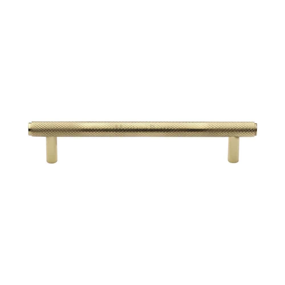 Heritage Brass Cabinet Hardware Polished Brass / Cabinet Pull Handles / 128mm c/c Heritage Brass - Cabinet Pull Knurled Design 128mm CTC Polished Brass Finish