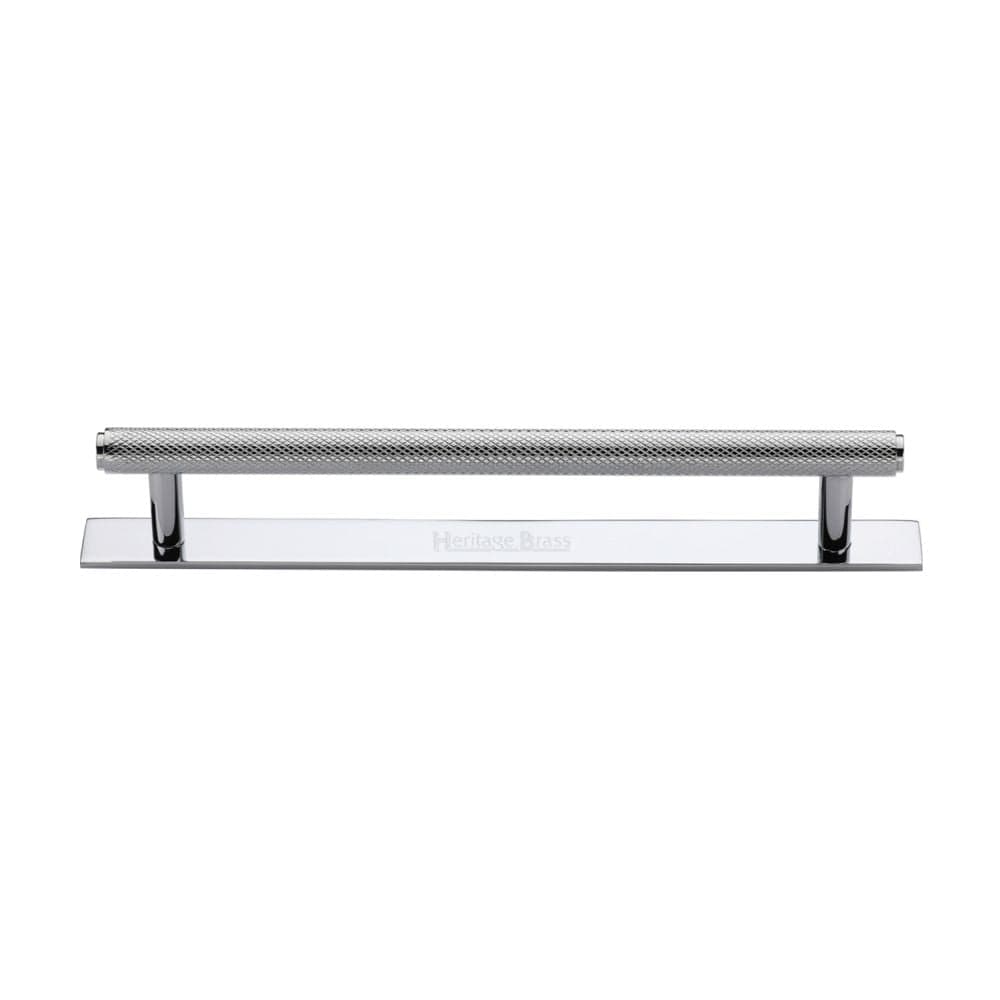 Heritage Brass Cabinet Hardware Polished Chrome / Cabinet Pull Handles / 160mm c/c Heritage Brass - Cabinet Pull Knurled Design with Plate 160mm CTC Polished Chrome Fi