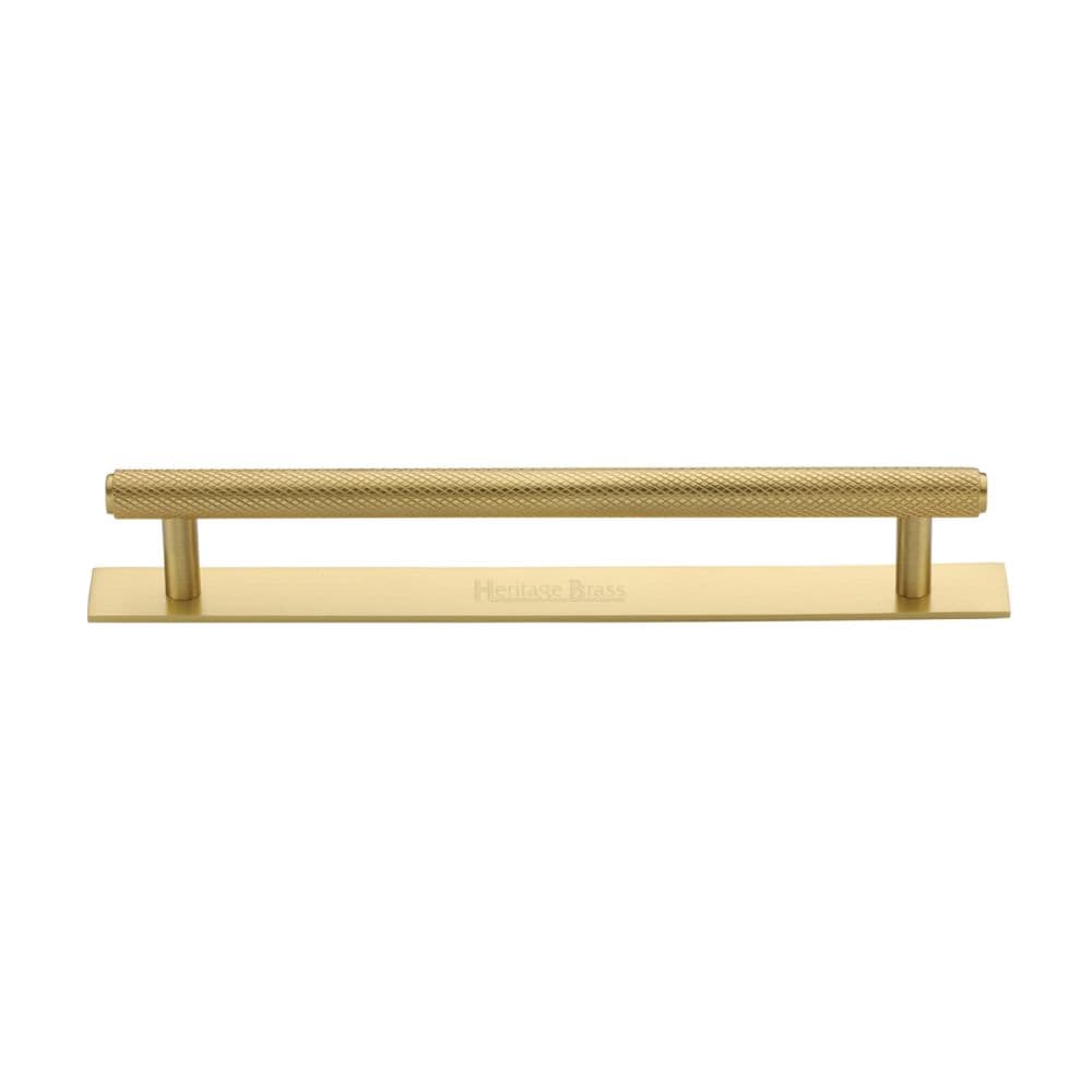 Heritage Brass Cabinet Hardware Satin Brass / Cabinet Pull Handles / 160mm c/c Heritage Brass - Cabinet Pull Knurled Design with Plate 160mm CTC Satin Brass Fin