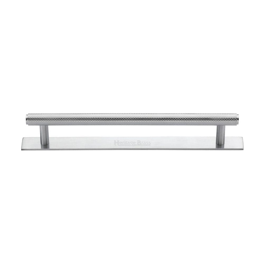 Heritage Brass Cabinet Hardware Satin Chrome / Cabinet Pull Handles / 160mm c/c Heritage Brass - Cabinet Pull Knurled Design with Plate 160mm CTC Satin Chrome Fi