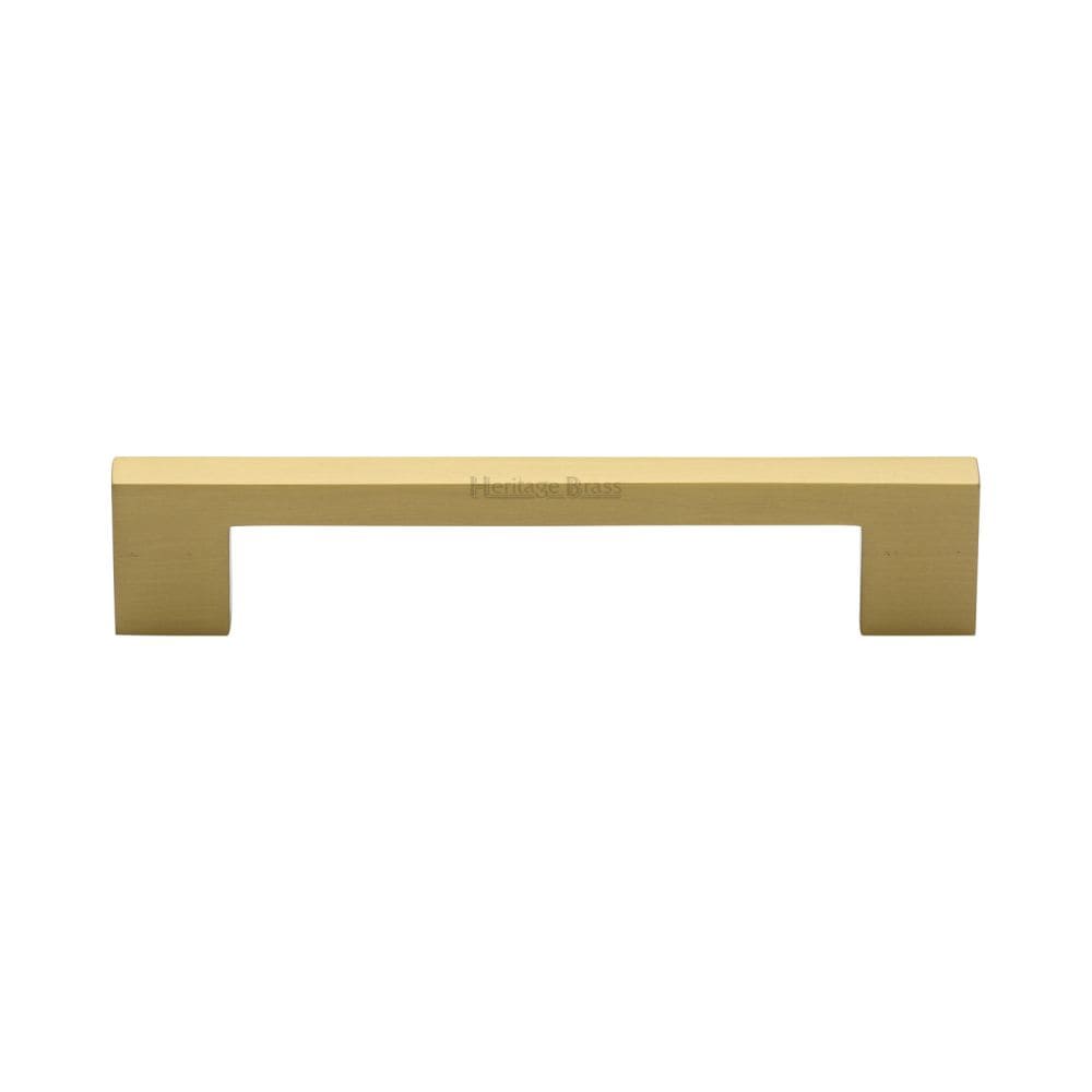 Heritage Brass Cabinet Hardware Satin Brass / Cabinet Pull Handles / 128mm c/c Heritage Brass - Cabinet Pull Metro Design 128mm CTC Satin Brass Finish
