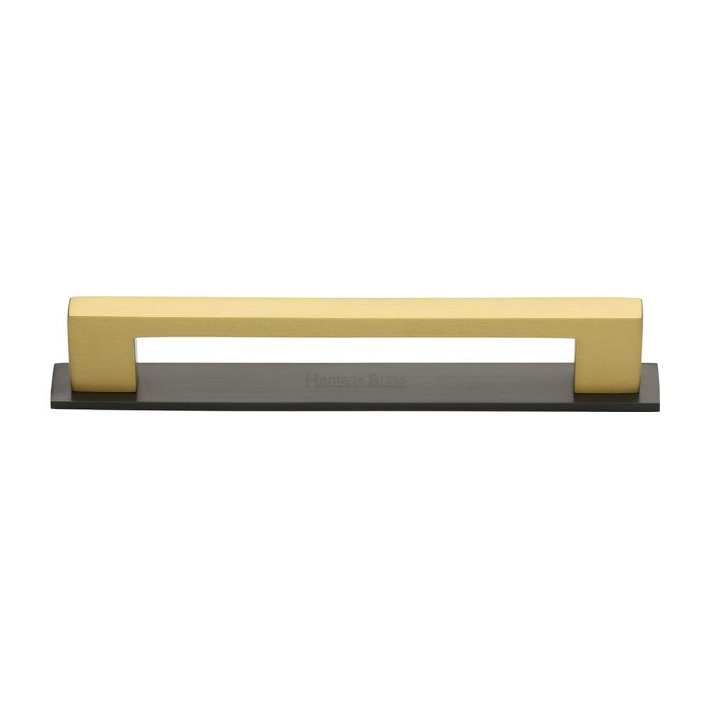 Heritage Brass Cabinet Hardware Matt Bronze/Satin Brass / Cabinet Pull Handles / 160mm c/c Heritage Brass - Cabinet Pull Metro Design with Plate 160mm CTC Matt Bronze/Satin