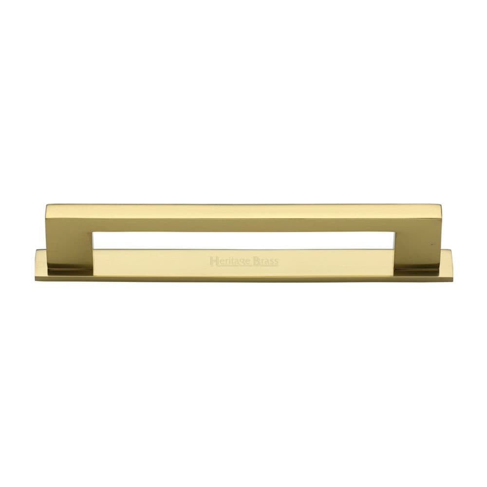 Heritage Brass Cabinet Hardware Polished Brass / Cabinet Pull Handles / 160mm c/c Heritage Brass - Cabinet Pull Metro Design with Plate 160mm CTC Polished Brass Finis