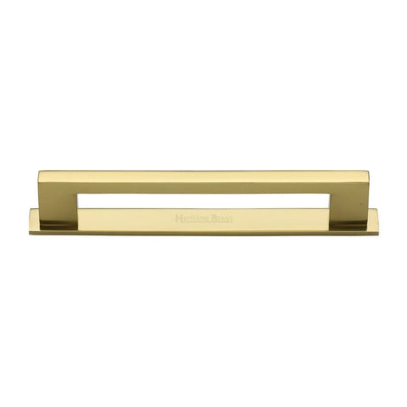 Heritage Brass Cabinet Hardware Polished Brass / Cabinet Pull Handles / 160mm c/c Heritage Brass - Cabinet Pull Metro Design with Plate 160mm CTC Polished Brass Finis