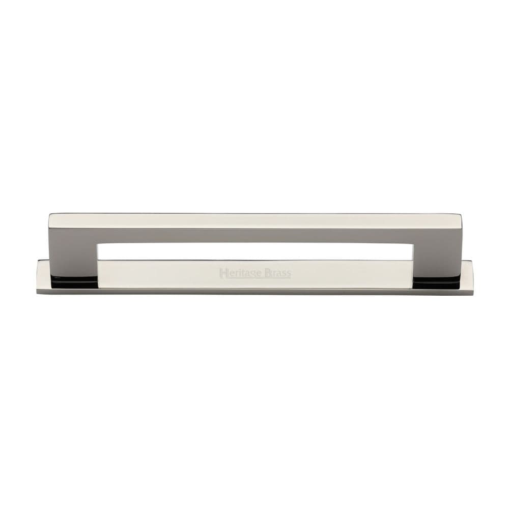 Heritage Brass Cabinet Hardware Polished Nickel / Cabinet Pull Handles / 160mm c/c Heritage Brass - Cabinet Pull Metro Design with Plate 160mm CTC Polished Nickel Fini