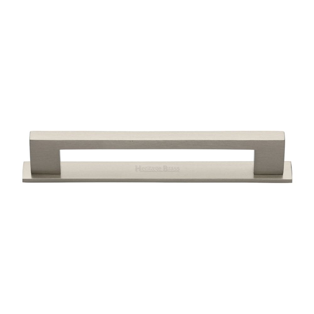 Heritage Brass Cabinet Hardware Satin Nickel / Cabinet Pull Handles / 160mm c/c Heritage Brass - Cabinet Pull Metro Design with Plate 160mm CTC Satin Nickel Fini
