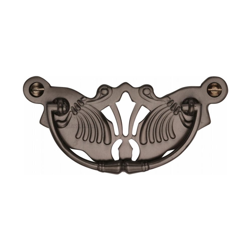 Heritage Brass Cabinet Hardware Matt Bronze / Cabinet Drop Pulls / 78mm c/c Heritage Brass - Cabinet Pull Ornate Plate Design Matt Bronze Finish