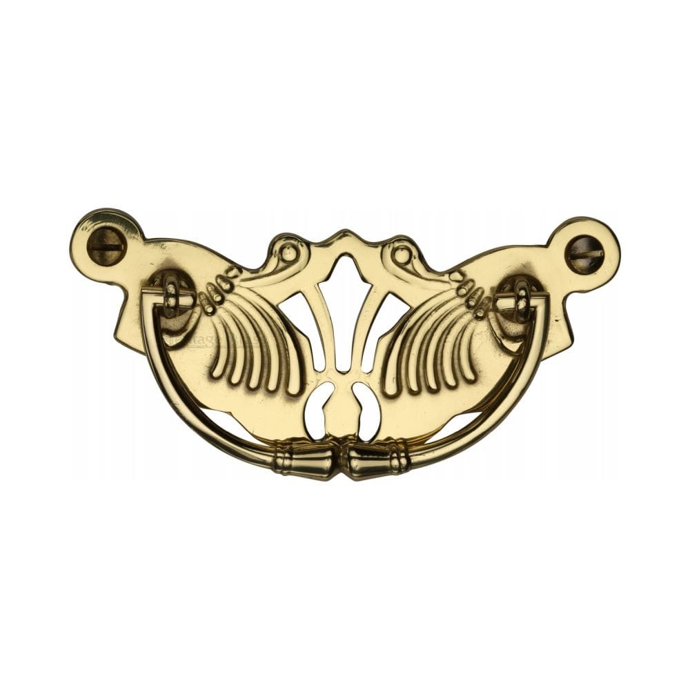 Heritage Brass Cabinet Hardware Polished Brass / Cabinet Drop Pulls / 78mm c/c Heritage Brass - Cabinet Pull Ornate Plate Design Polished Brass Finish