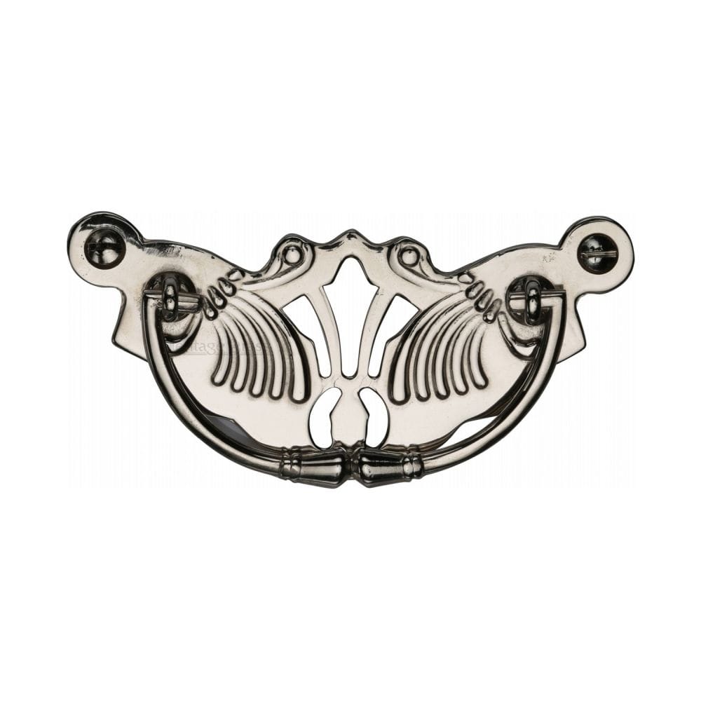 Heritage Brass Cabinet Hardware Polished Nickel / Cabinet Drop Pulls / 78mm c/c Heritage Brass - Cabinet Pull Ornate Plate Design Polished Nickel Finish